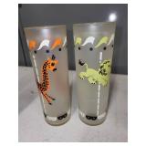 Set of 8 Frosted Glass Tumblers with Carousel Animal Design