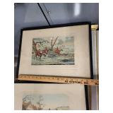 Set of 4 Framed Vintage Fox Hunting Prints with Horses and Hounds