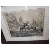 Framed Print by Ho Trachtenberger Depicting Moose and Bison