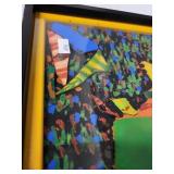 Framed Abstract Mixed Media Artwork with Colorful Three-Dimensional Elements