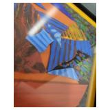 Framed Abstract Mixed Media Artwork with Colorful Three-Dimensional Elements