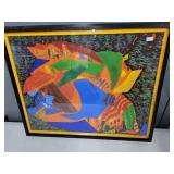 Framed Abstract Mixed Media Artwork with Colorful Three-Dimensional Elements