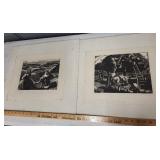 Set of 2 Vintage Black and White Agricultural Scene Art Prints