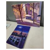 Set of 2 Original Canvas Paintings Featuring Parisian Night Scenes