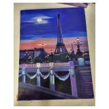 Set of 2 Original Canvas Paintings Featuring Parisian Night Scenes
