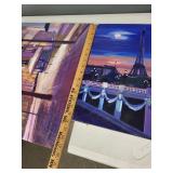 Set of 2 Original Canvas Paintings Featuring Parisian Night Scenes