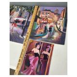 Set of 3 Signed Lisa Vorce-Cage Parisian Scene and Portrait Canvas Paintings