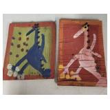 Pair of Folk Art Hand-Painted Poodle Plaques on Wood
