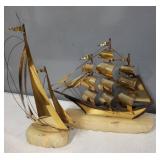 Pair of DeMott Brass Sailboat Sculptures on Stone Base