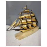 Pair of DeMott Brass Sailboat Sculptures on Stone Base