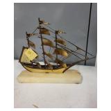 Pair of DeMott Brass Sailboat Sculptures on Stone Base