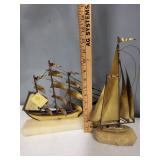 Pair of DeMott Brass Sailboat Sculptures on Stone Base