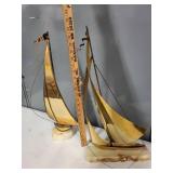 Set of 2 DeMott Brass Sailboat Sculptures on Stone Base
