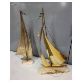 Set of 2 DeMott Brass Sailboat Sculptures on Stone Base