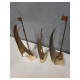 Set of 3 DeMott Brass Sailboat Sculptures with Onyx Bases