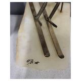 Pair of Signed Mid-Century Metal Sculptures Sailboat and Skier on Stone Base