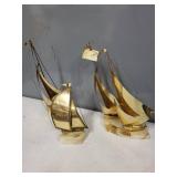 Signed DeMott Brass Sailboat Sculptures on Stone Bases, Set of 2