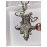 Vintage Moroccan Silver-Tone Pendant Necklace with Mosaic Inlay