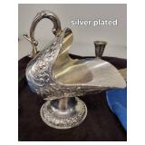 Vintage Sterling Silver Empire Candlesticks and Silver Plated Tableware Set