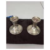 Vintage Sterling Silver Empire Candlesticks and Silver Plated Tableware Set