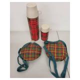 Vintage Thermos and Plaid Metal Canteen Set