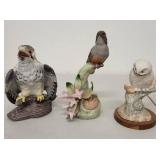 Set of 3 Porcelain Bird Figurines Boehm Sparrow Hawk and Floral Perched Birds