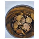 Vintage Comic Tin Bank with Assorted US Pennies