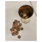Vintage Comic Tin Bank with Assorted US Pennies
