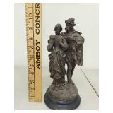 Vintage Metal Couple Statue on Wooden Base, 11 Inch Tall