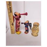Set of 2 Guatemalan Painted Wooden Angels and 4 Russian Nesting Dolls