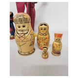 Set of 2 Guatemalan Painted Wooden Angels and 4 Russian Nesting Dolls