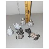 Set of 6 Decorative Salt and Pepper Shakers - Porcelain Floral and Dog Designs