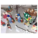 Collection of Christmas Village Figurines, Vehicles, and Decorations
