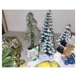 Collection of Christmas Village Figurines, Vehicles, and Decorations