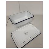 Vintage White Enamelware Loaf Pan with Lid