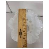 Vintage White Milk Glass Vase with Ruffled Top and Hobnail Design