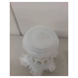 Vintage White Milk Glass Vase with Ruffled Top and Hobnail Design