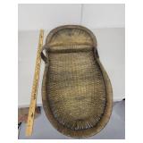 Large Vintage Handwoven Gathering Basket with Handle