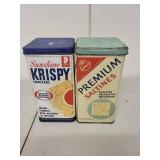 Set of 2 Vintage Sunshine Krispy and Nabisco Premium Saltines Cracker Tins