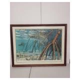 Framed Don Ray Signed Fish Artwork Print 39x28 Inches