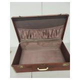 Vintage Brown Suitcase with Brass Hardware and Fabric Lining