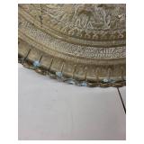 Large Engraved Brass Charger Tray with Middle Eastern Motif, 35 Inches