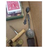 Vintage Collectibles Lot with Coins, Everlast Mitt, Spoons, and Ephemera