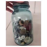 Vintage Ball Mason Jar with Assorted Buttons and Minnesota Chauffeur Badges