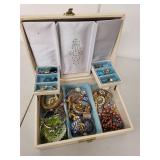 Vintage Jewelry Box with Assorted Costume Jewelry