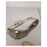 Vintage Costume Set with Sequin Shawl, Fabric, and Embellished Headpiece