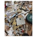 Mixed Lot of Vintage Keys, Padlocks, Keychains, and Accessories