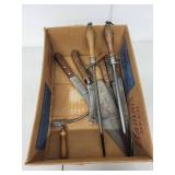 Vintage Butcher Knife Set with Steel Sharpeners, Cleaver and Meat Saw