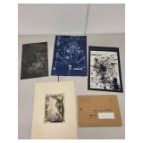 Collection of 5 Vintage Abstract Art Prints and Illustrated Artist
