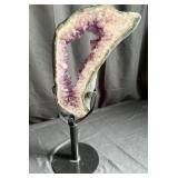 Large Natural Amethyst Crystal Geode Slice on Adjustable Stand